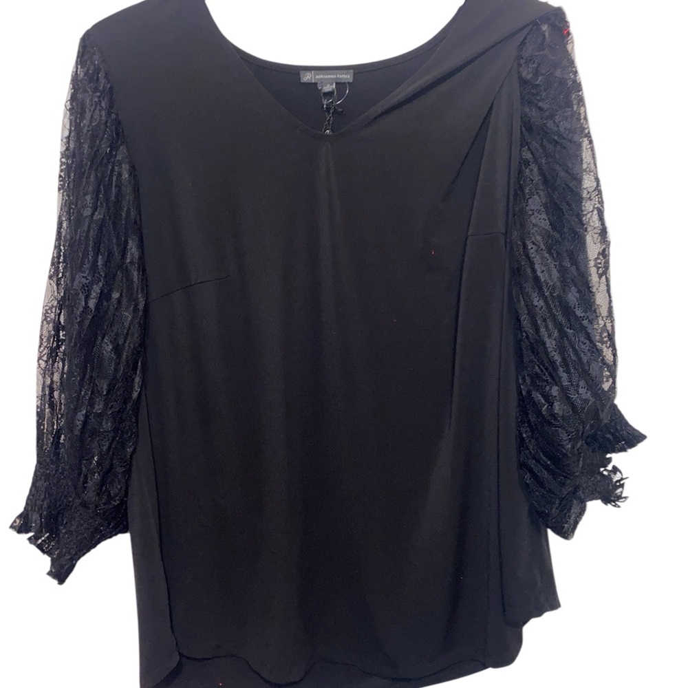 Adrianna Papell Black Pleated Blouse with Relaxed Sleeves